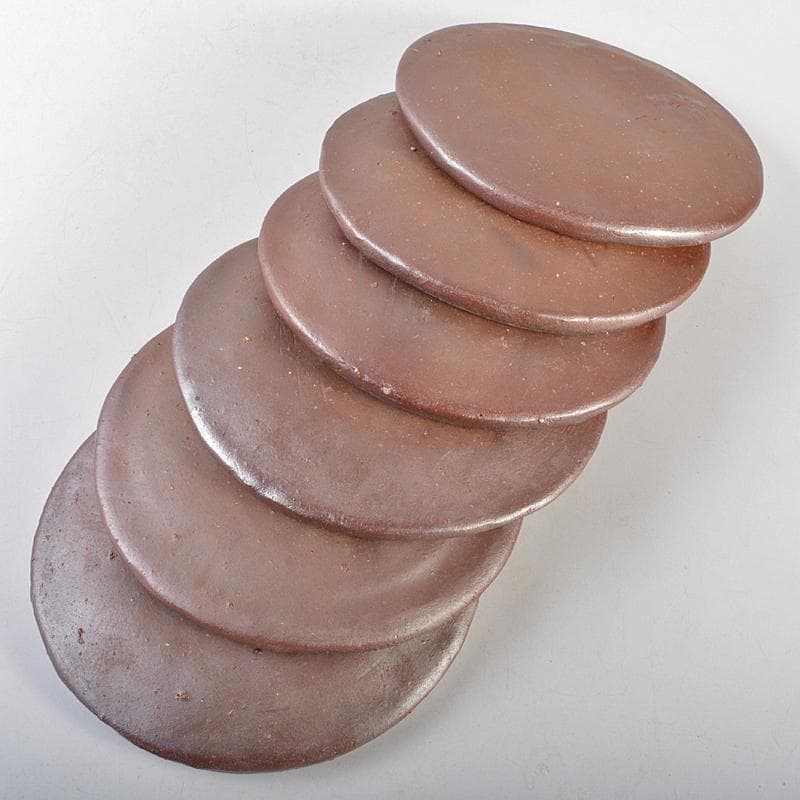 和食器　備前焼　稲荷作　たたき　丸皿　六客　共箱　M　R7178