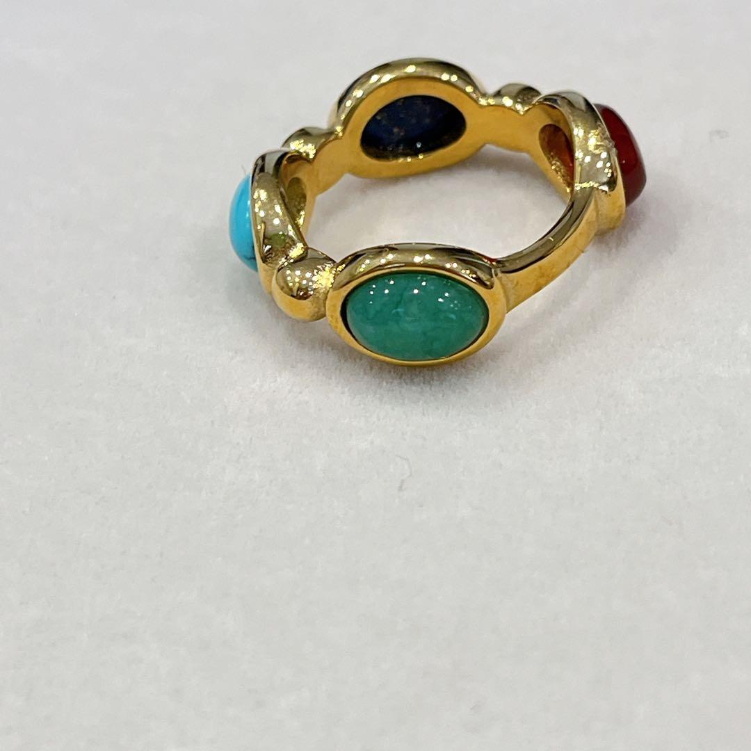 指輪 リング 18k ゴールド 天然石 13号 トルコ石 アゲート ヒスイ