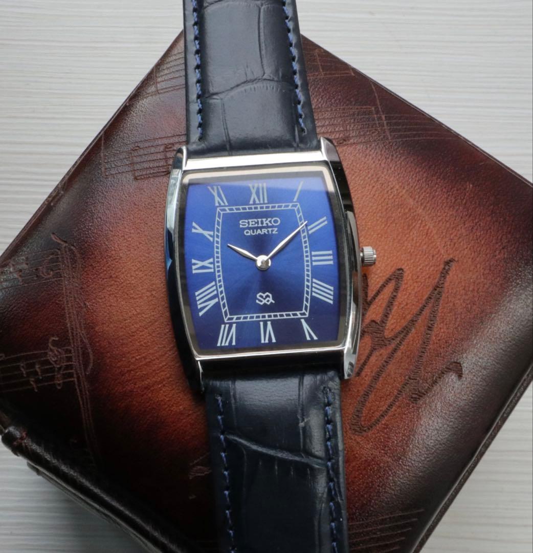 SEIKO tank トノー型 ブルー文字盤 稼動品