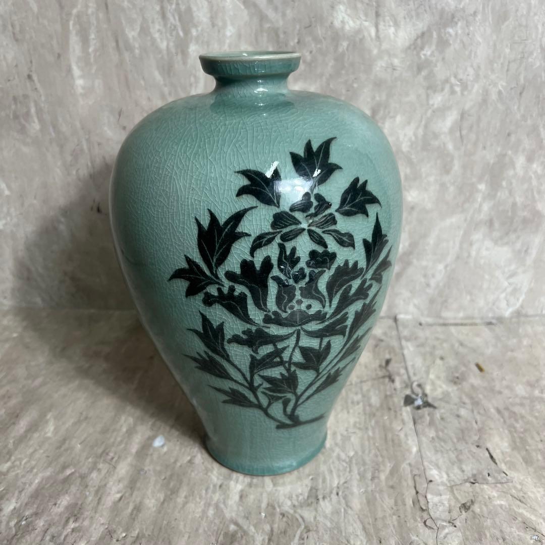 韓国人間文化財 柳海剛 柳根瀅 高麗青磁 花瓶 花器 象嵌 陶磁器 翡色 壺