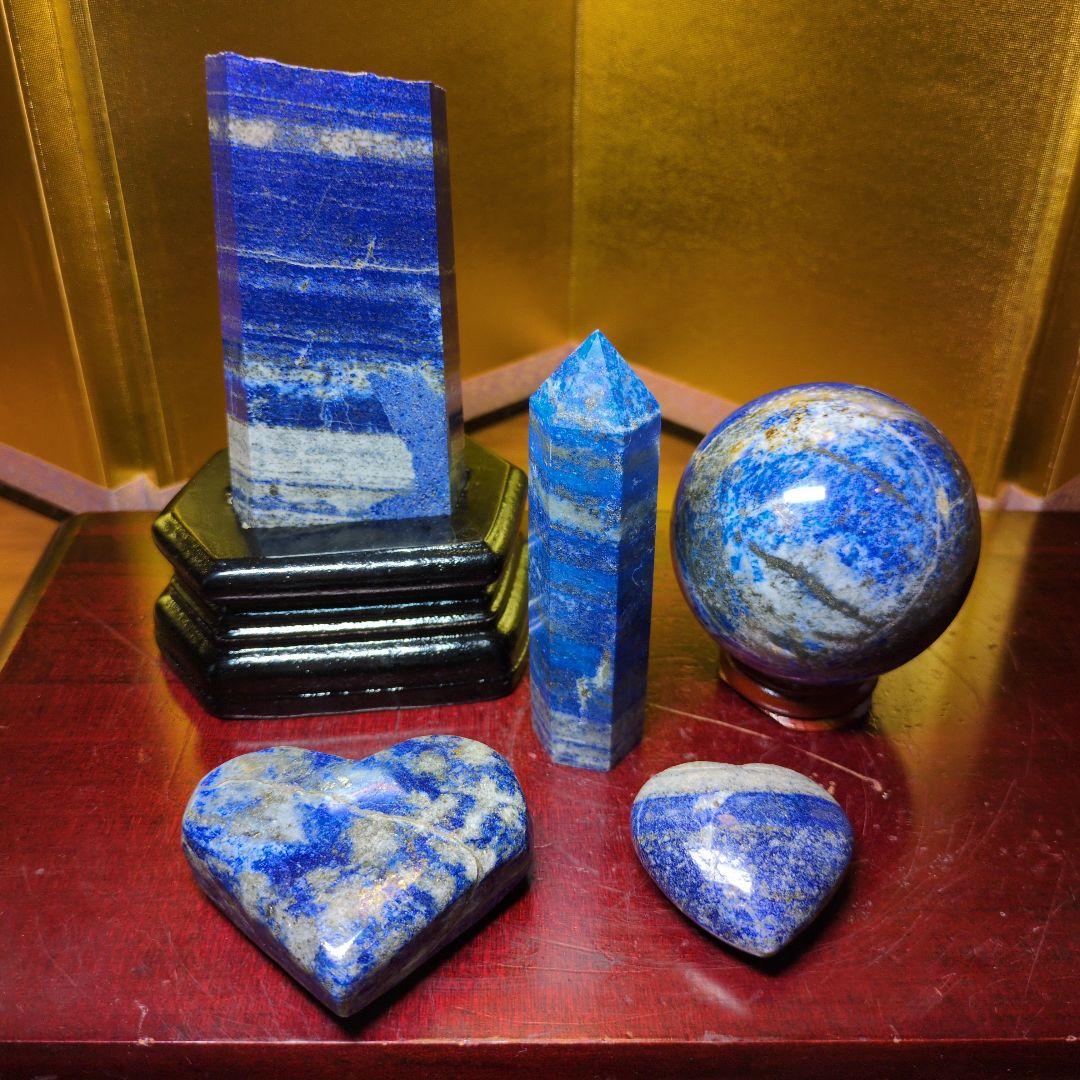 ラピスラズリ 5点セット 六角柱 スフィア ハート 天然石 パワーストーン 丸玉