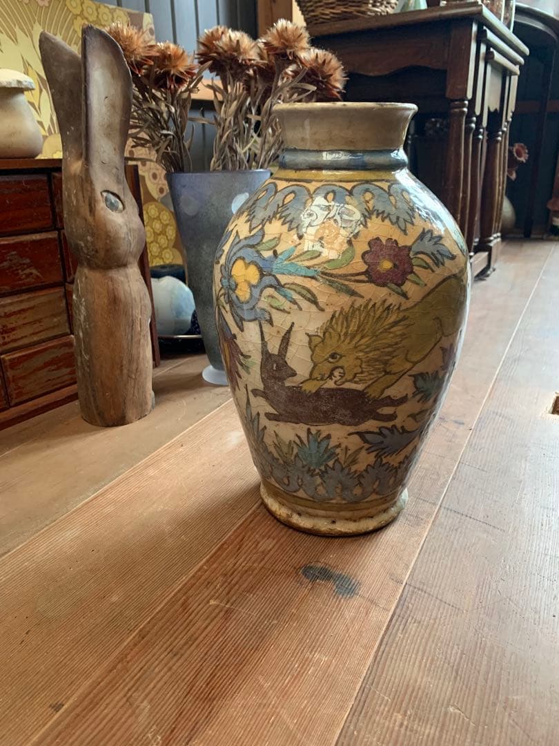 時代　マジョルカ焼　マジョリカ焼　壷　花瓶　フラワーベース　アンティーク