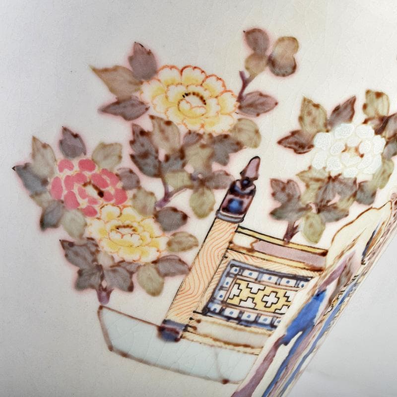 中国　大清光緒年製款　粉彩　漢詩仕女文　双耳瓶　時代箱付　M　R9316B