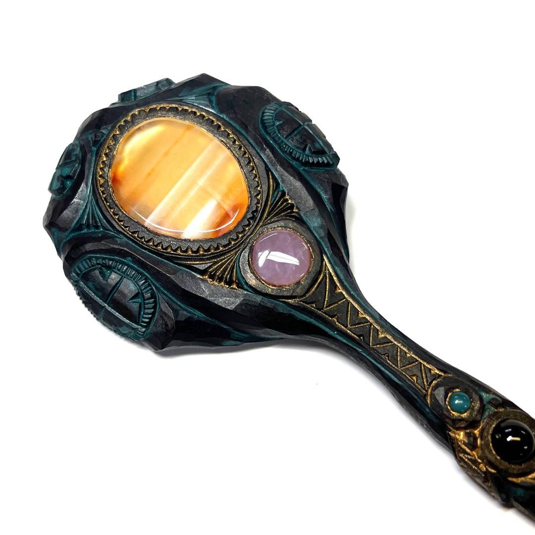 アイヌコタン西田智三さん　ミラー　手鏡瑪瑙　オニキス　アメジスト ターコイズ