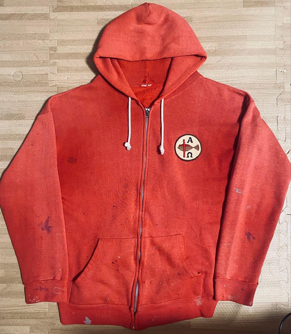 60s ジップパーカー　フェード　サーモンピンク　ヴィンテージ