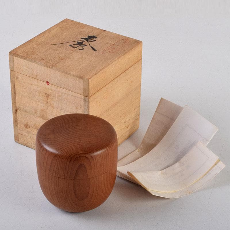 茶道具　飛騨一位一刀彫　十代　飛騨甚五郎　村山群鳳作　棗　共箱　V　8778