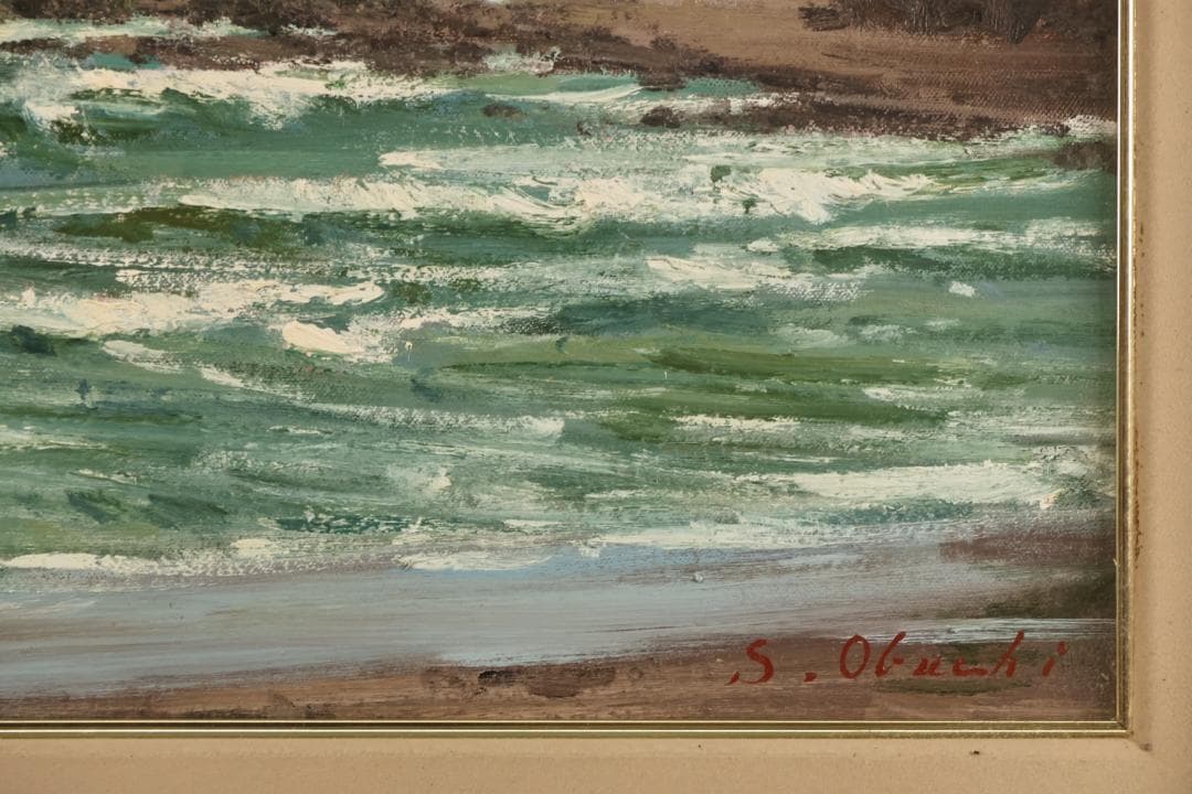 【真作】　大渕繁樹　「 潮騒 」　F8号　油彩　雨晴海岸　師：樋口洋　BK095