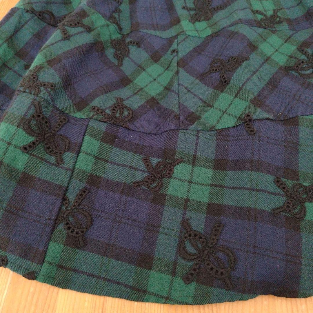 トリココムデギャルソン リボン刺繍チェックフレアースカート AD2017