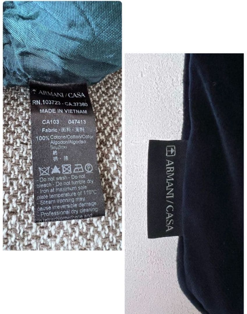 2個アルマーニカーザ ARMANI/CASA ベロアクッションカバー/紺ネイビー