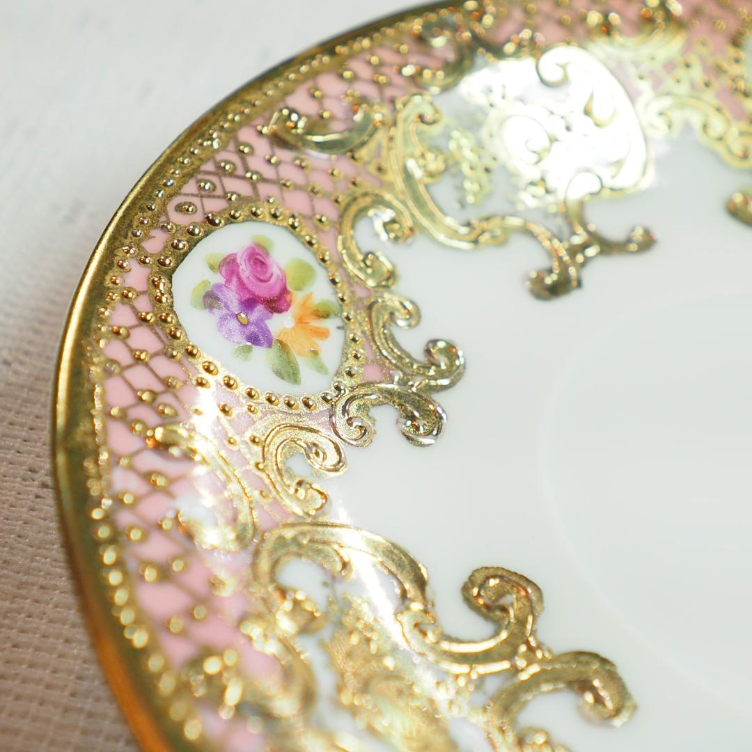 オールドノリタケ 金盛上陽刻桃地薔薇図紋 マルキ印 里帰り チョコレートカップ