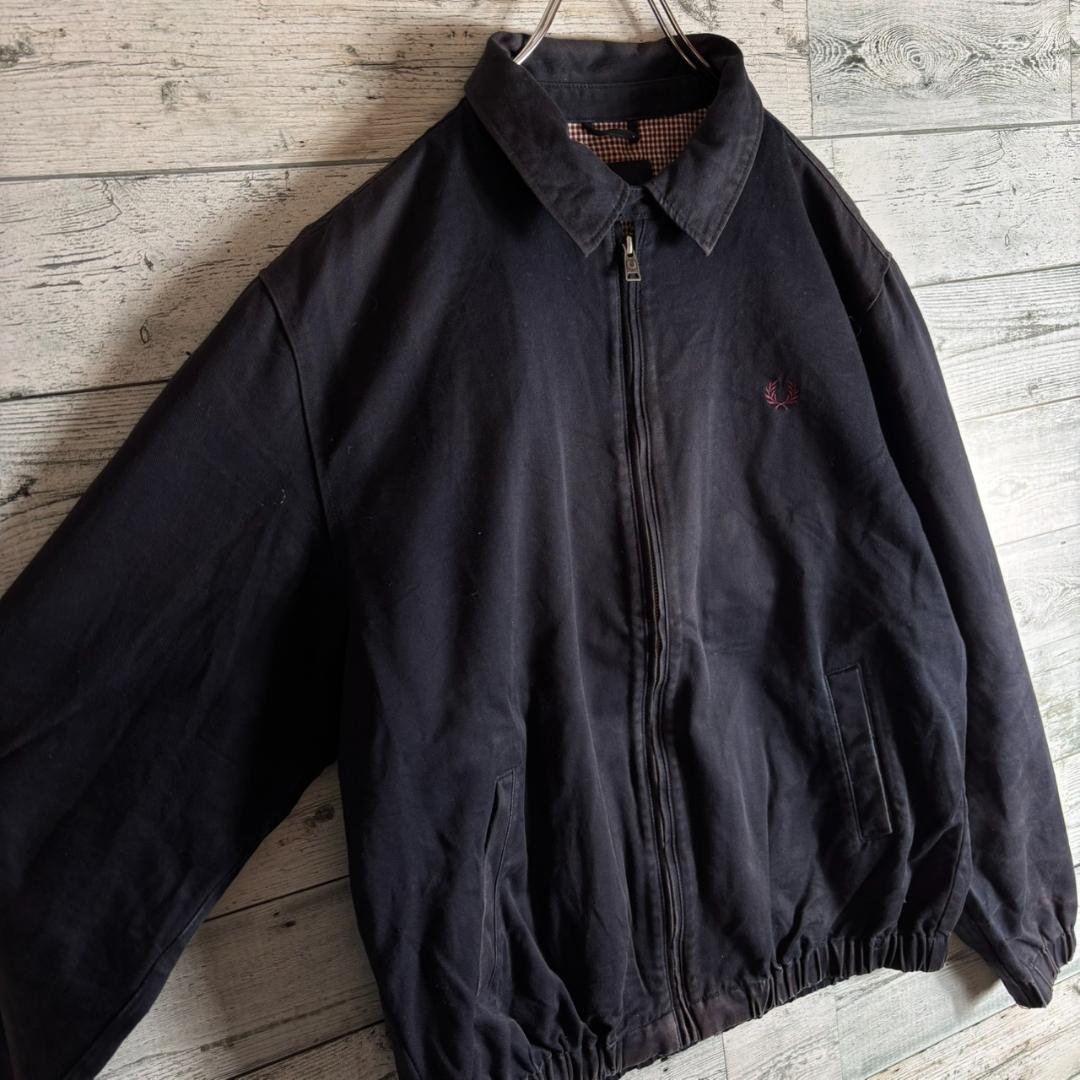 フレッドペリー ハリントンジャケット スウィングトップ 刺繍ロゴ　紺　L