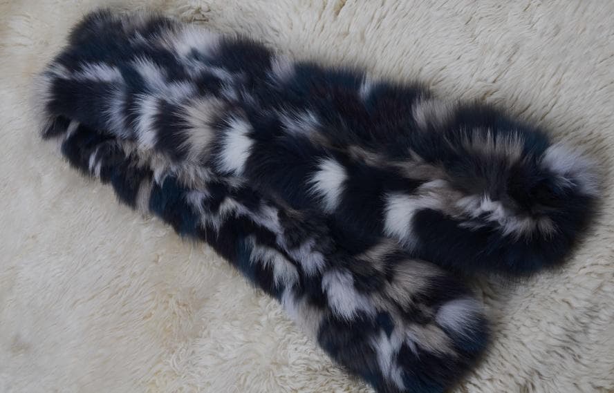 新品限定 豪華フォックスを両面で使ったロングマフラー 編み込み/毛皮ファー