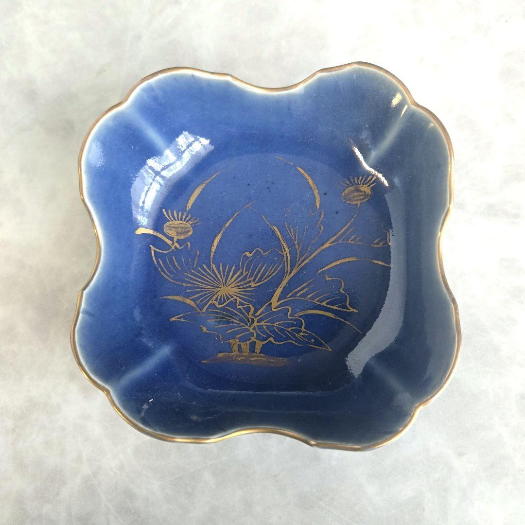 無傷　完品　古伊万里　瑠璃釉　変形皿　江戸　骨董　金直し　金継ぎ　アンティーク