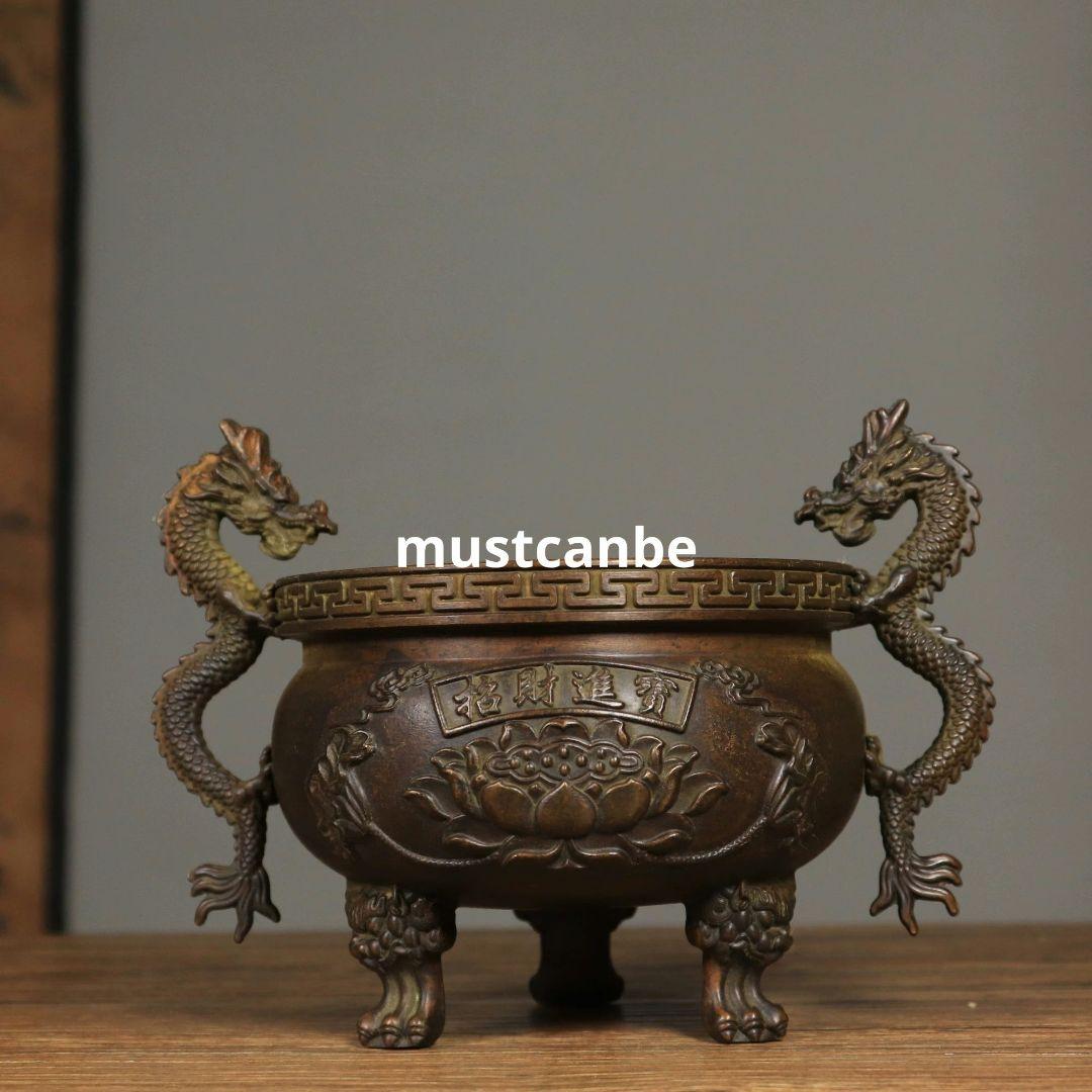 銅器 香炉 竜耳香炉 供養炉 鎮宅 辟邪 開運風水 招財 置物 工芸品