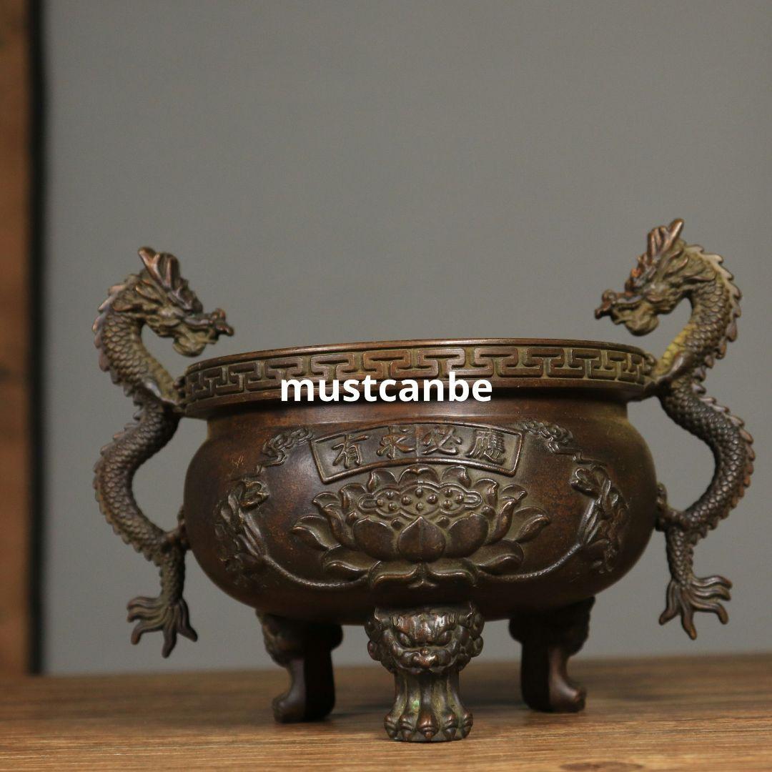 銅器 香炉 竜耳香炉 供養炉 鎮宅 辟邪 開運風水 招財 置物 工芸品