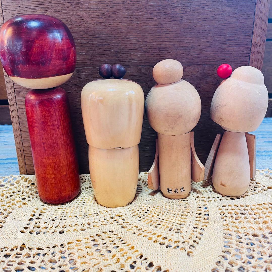 こけし　民芸品　創作こけし　春の夢　草玄　箱根　軽井沢　青森　４体セット