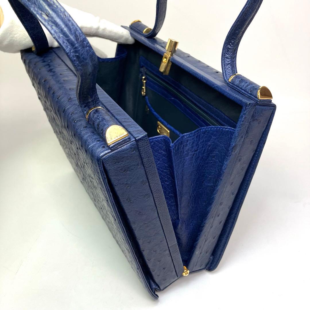 COMTESSE コンテス ハンドバッグ オーストリッチ　ブルー　ゴールド金具