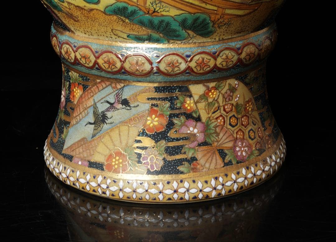 薩摩焼 金薩摩 美人図 大花瓶 高さ61.5㎝ 飾壷 耳付き 花入 古美術品