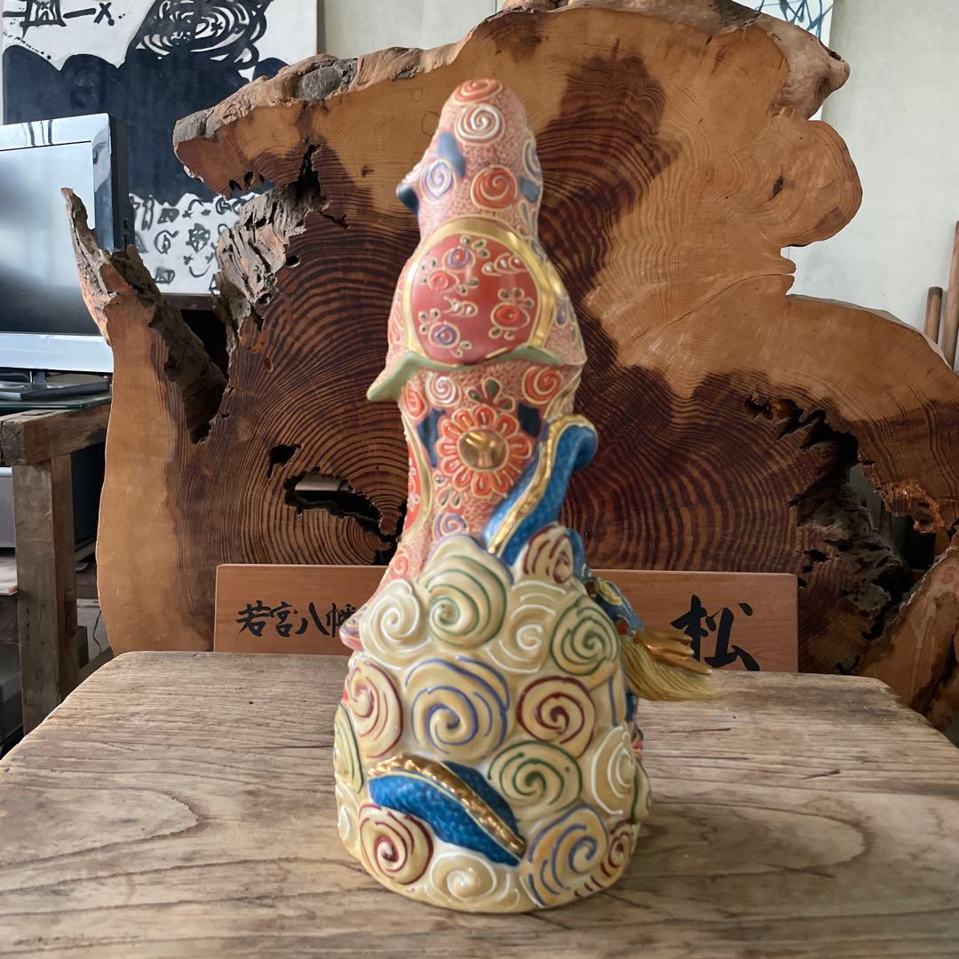 M*デ様 九谷焼 龍と雲に乗る観音菩薩像 神像 仏像 高さ30.5cm