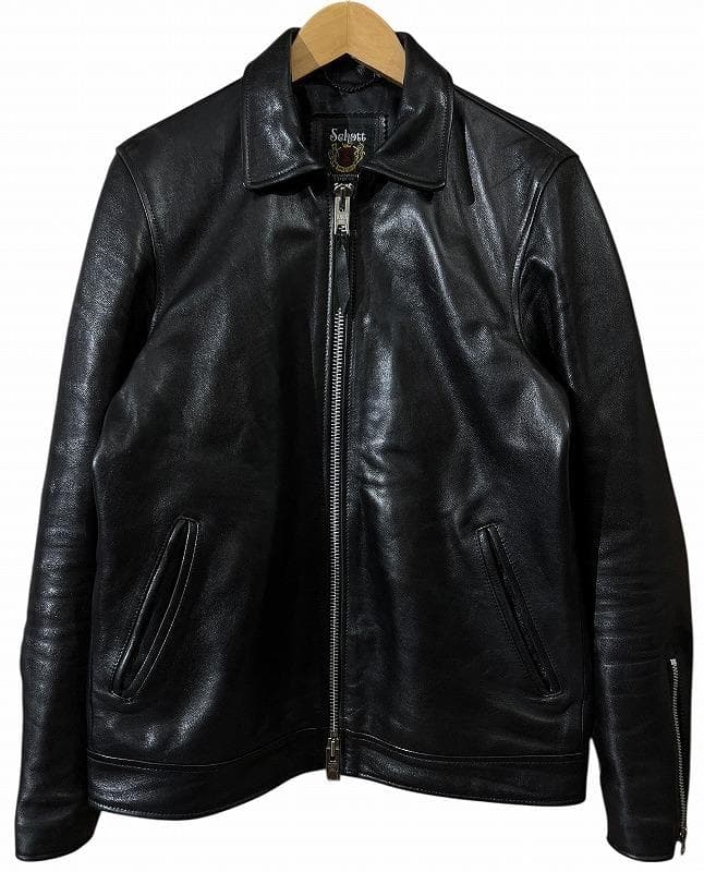 美品 ショット 羊革 レザー シングル ブレスト ライダース ジャケット 黒 M