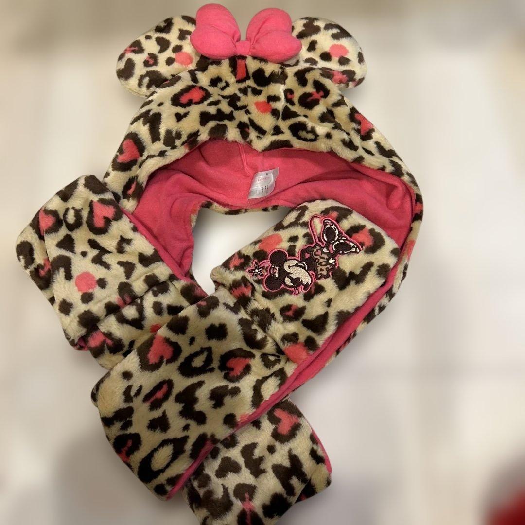 ディズニー ミニー ヒョウ柄 マフラーキャップ