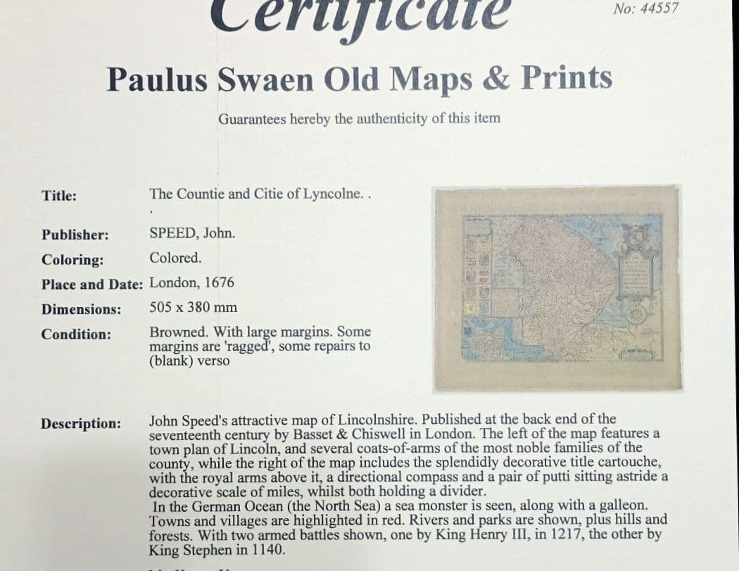 大型作品　西洋古地図　1676年 J. Speed「Lyncolne」