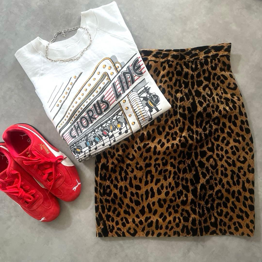 USA製 ヴィンテージ レオパード 柄 スカート ビンテージ ベロア 豹 ヒョウ