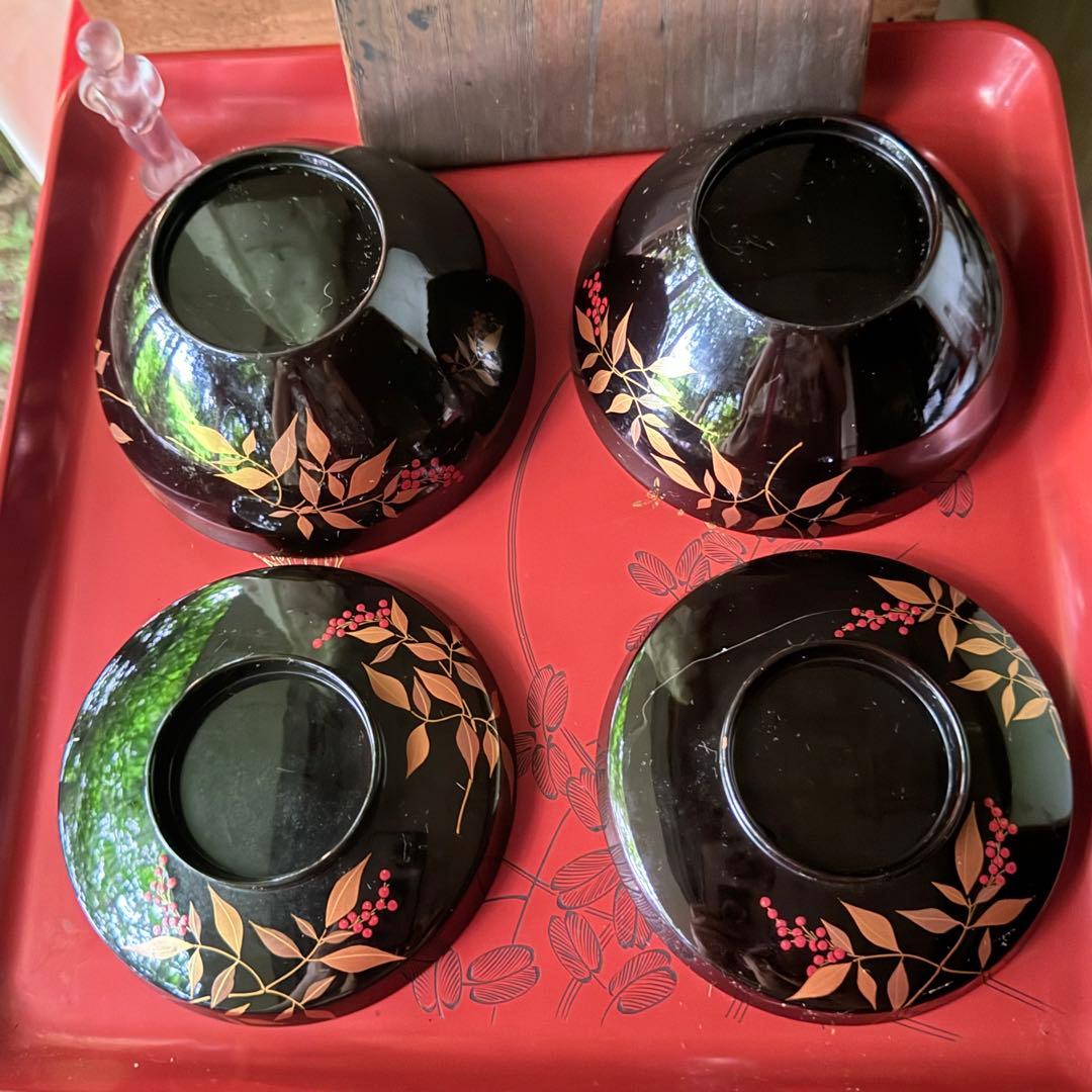 2192様感謝‼️JAPAN赤い実の南天蒔絵　明治32年‼️高台のない吸物椀 5客