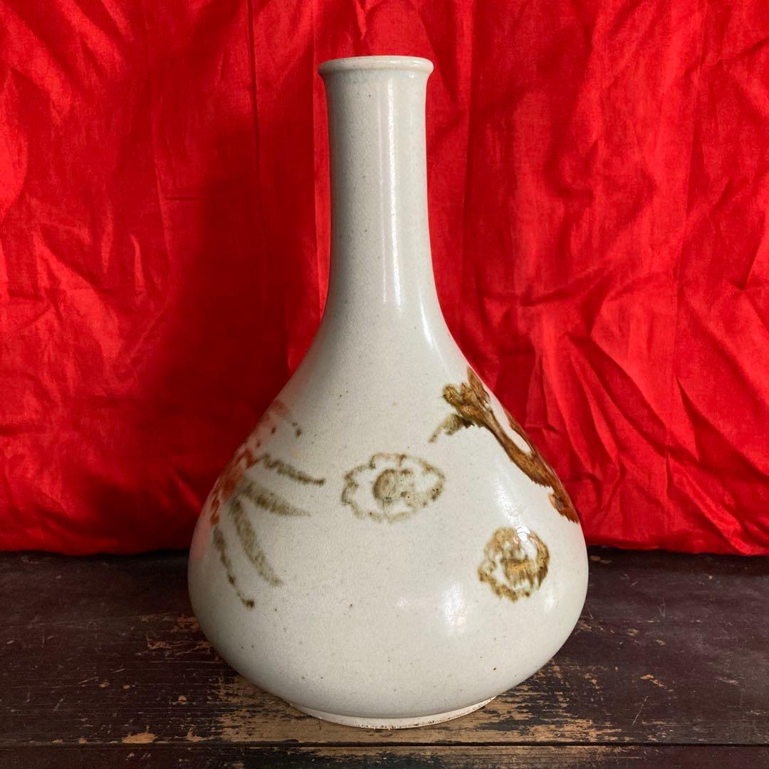 李朝　鉄砂　瓶　徳利　鳳凰文　箱付