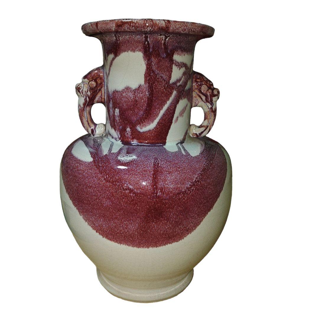 しがらき焼　海鼠釉双耳花瓶