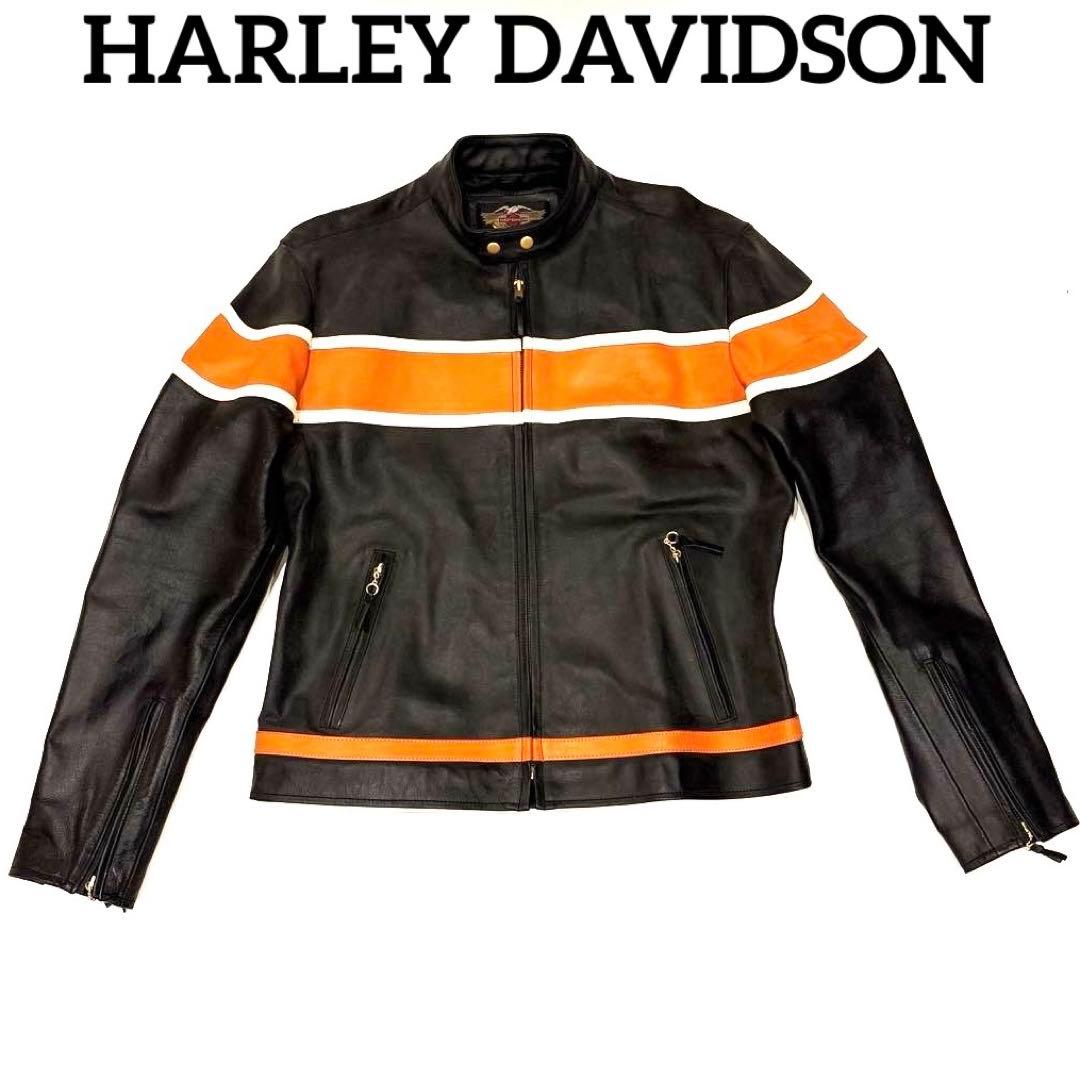 HARLEY DAVIDSON 本革 シングルライダースジャケット ツートン L
