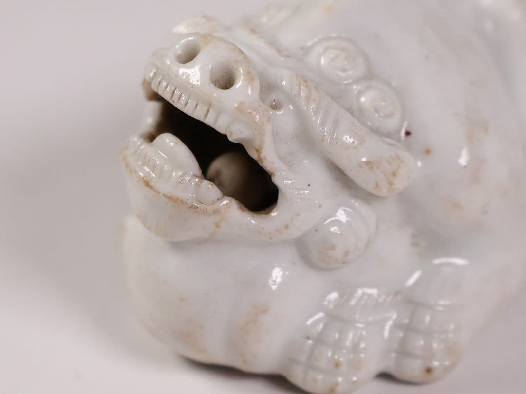 時代 堤物 陶製 獅子 根付 【MA863】