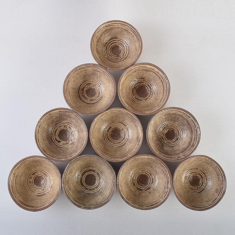 茶道具　河合瑞豊作　刷毛目　三島　数茶碗　十客　共箱　M　R9383H