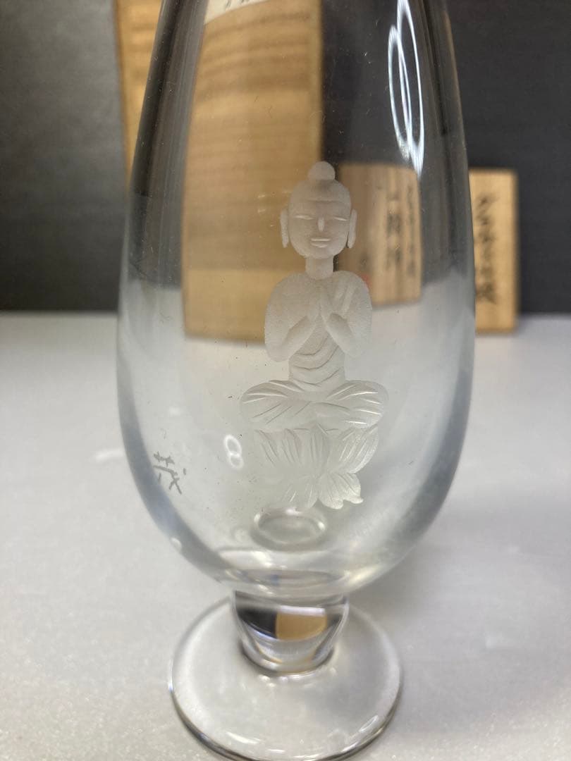 カガミクリスタル　高木茂　グラヴィール紋　一輪挿　ガラス　花瓶