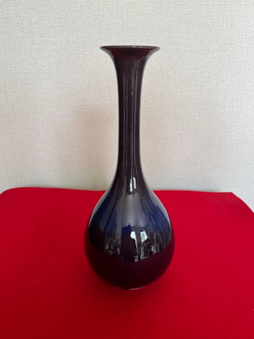 人間国宝 三代 徳田八十吉（正彦銘）深厚釉 花生 高さ約26.3㎝ T280