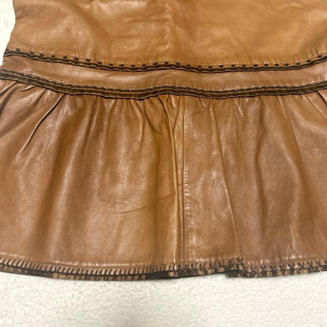 MOSCHINO モスキーノ 本革 レザー　スカート ブラウン フレア　42 M