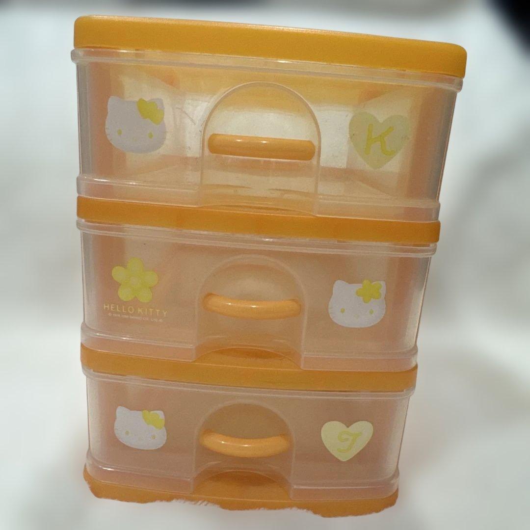 平成レトロ ハローキティ 3段ミニチェスト　オレンジ　グリーン　セット