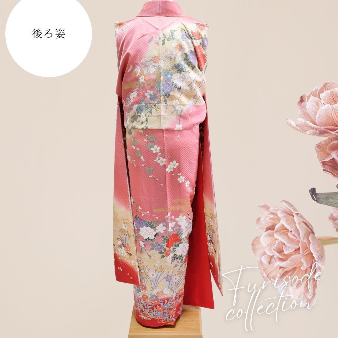 振袖フルセット　上品ピンク　季節の花々　豪華　成人式