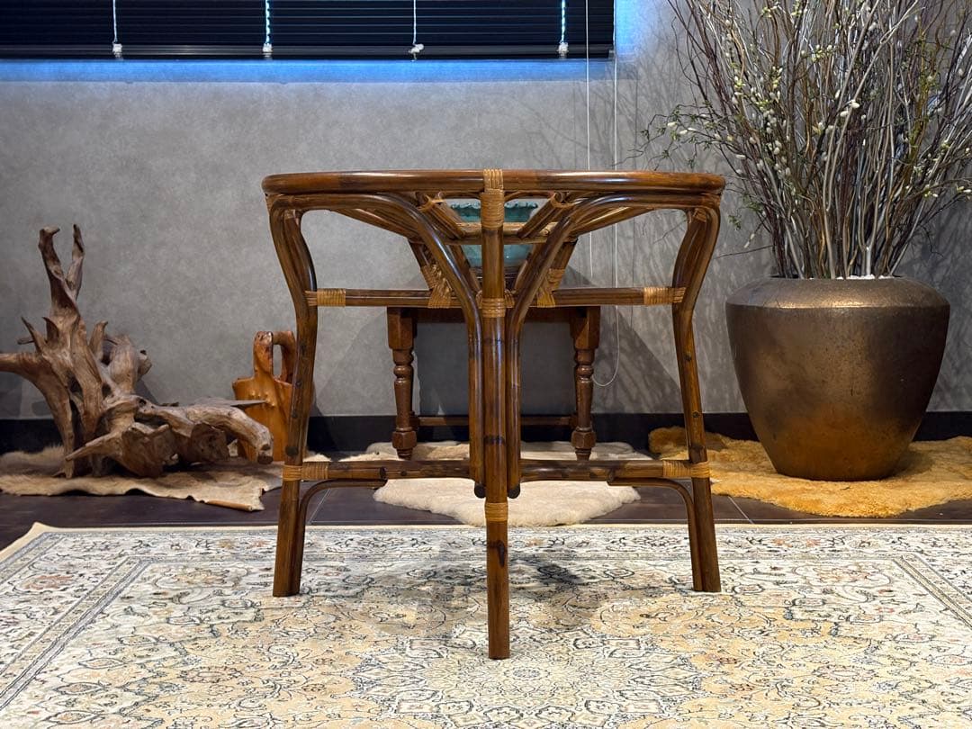 ラタン 籐家具 丸テーブル ダイニングチェア 台湾製 曲木 ビンテージ IG