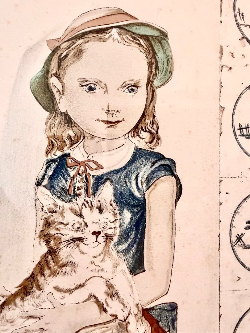 藤田嗣治Tsuguharu Foujita 猫を抱く少女 版画 額装#202-1