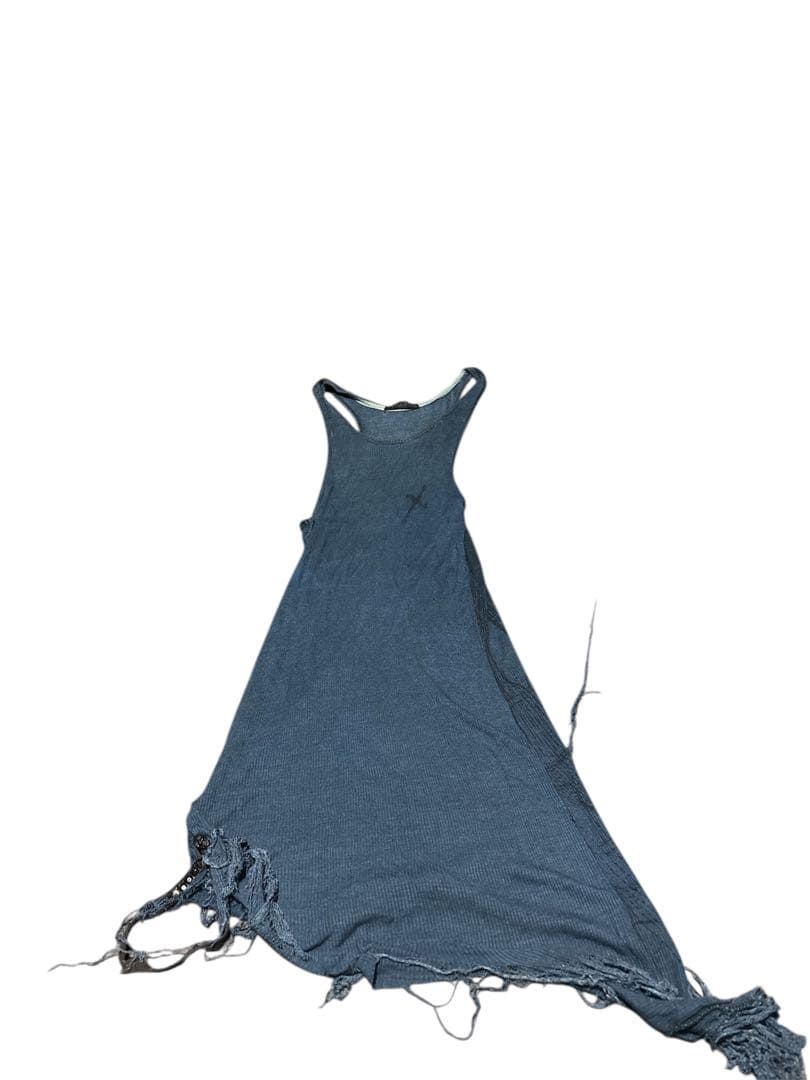 kmrii ダークブルー ロングタンクトップ フリンジ付き
