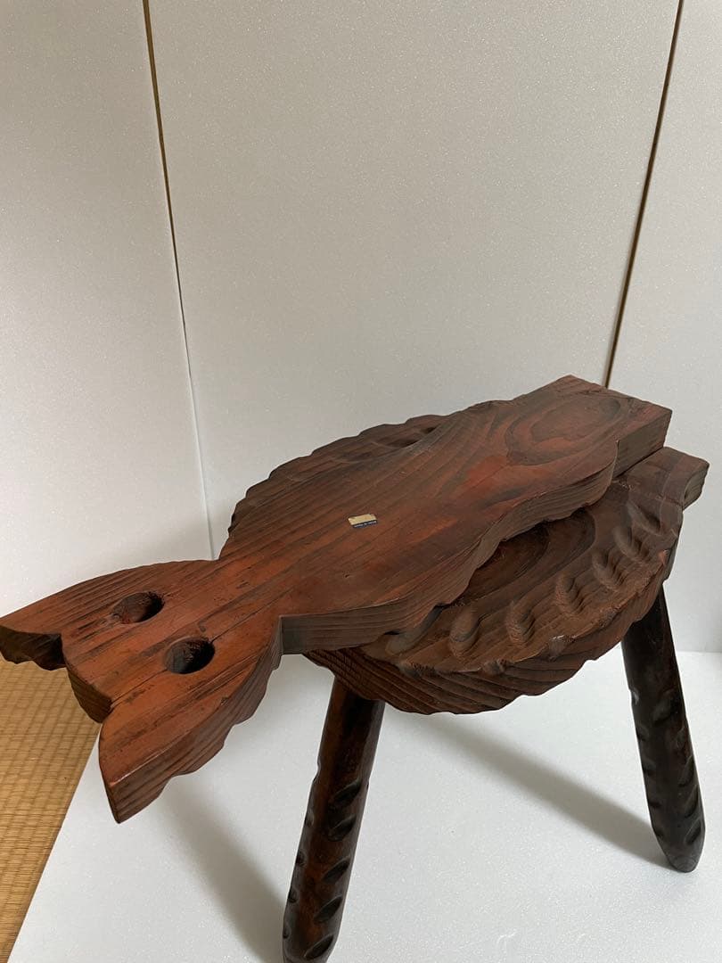 木製円形テーブル 猫型椅子 波型天板セット