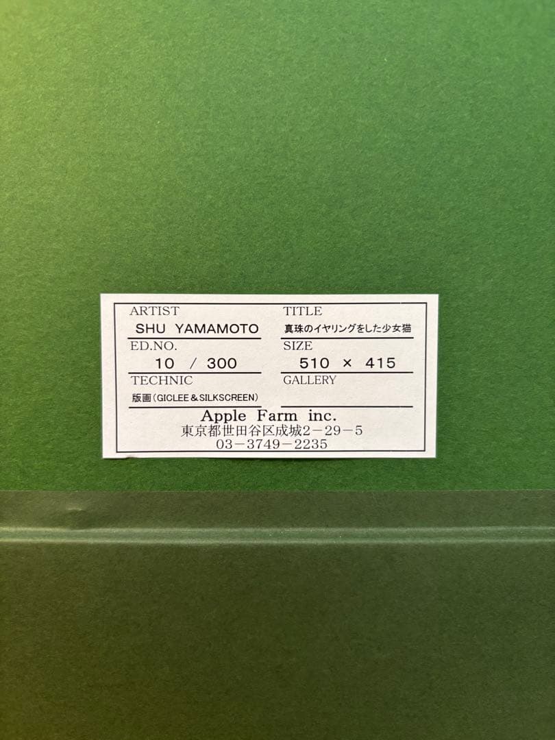 シュー　ヤマモト　真珠のイヤリングをした少女猫　キャットアート