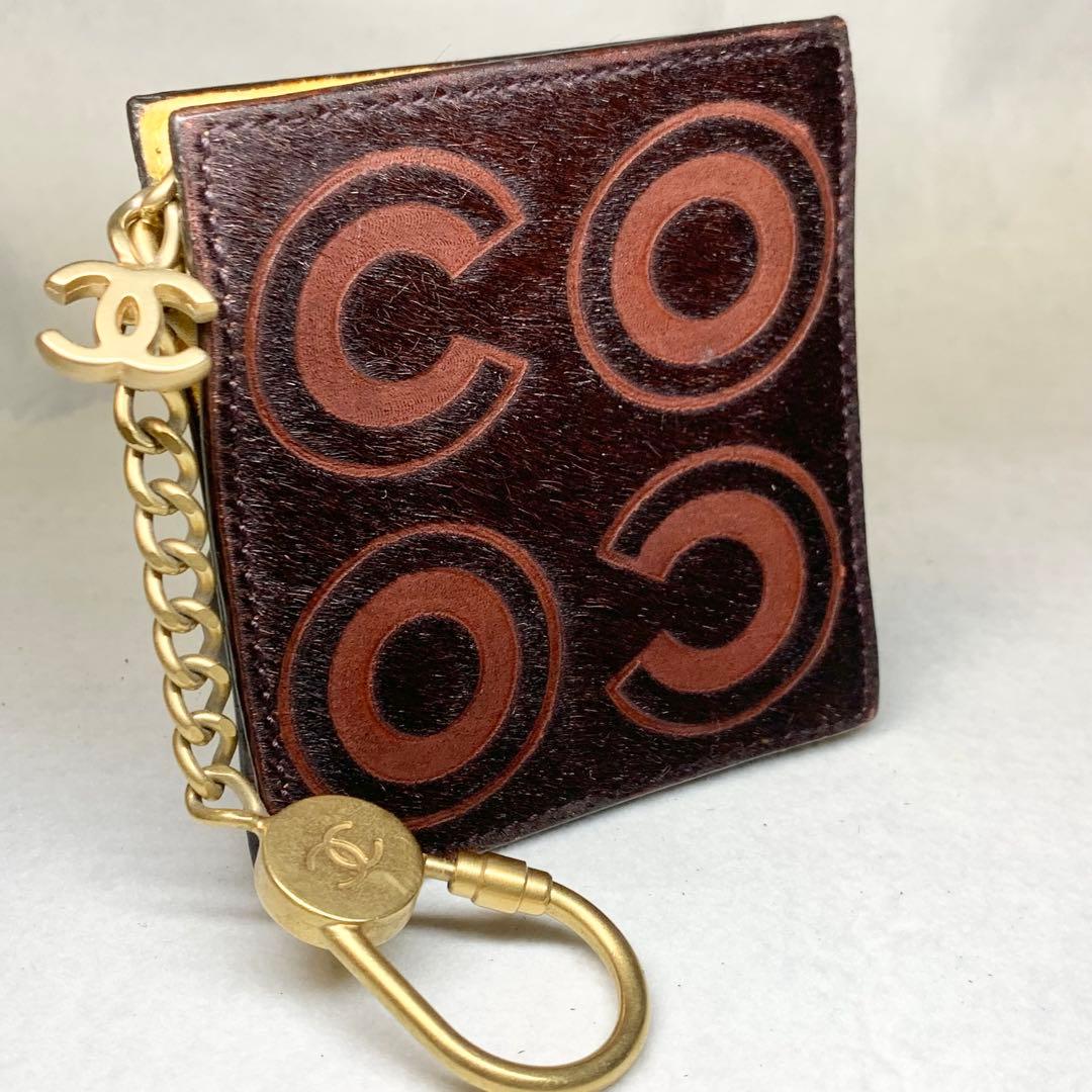 希少 CHANEL ケース ココマーク ハラコ レザー キーリング
