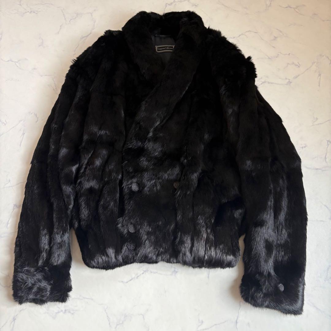 【本毛皮】希少なメンズ毛皮コート サイズ XLダブル 黒 リアルファー