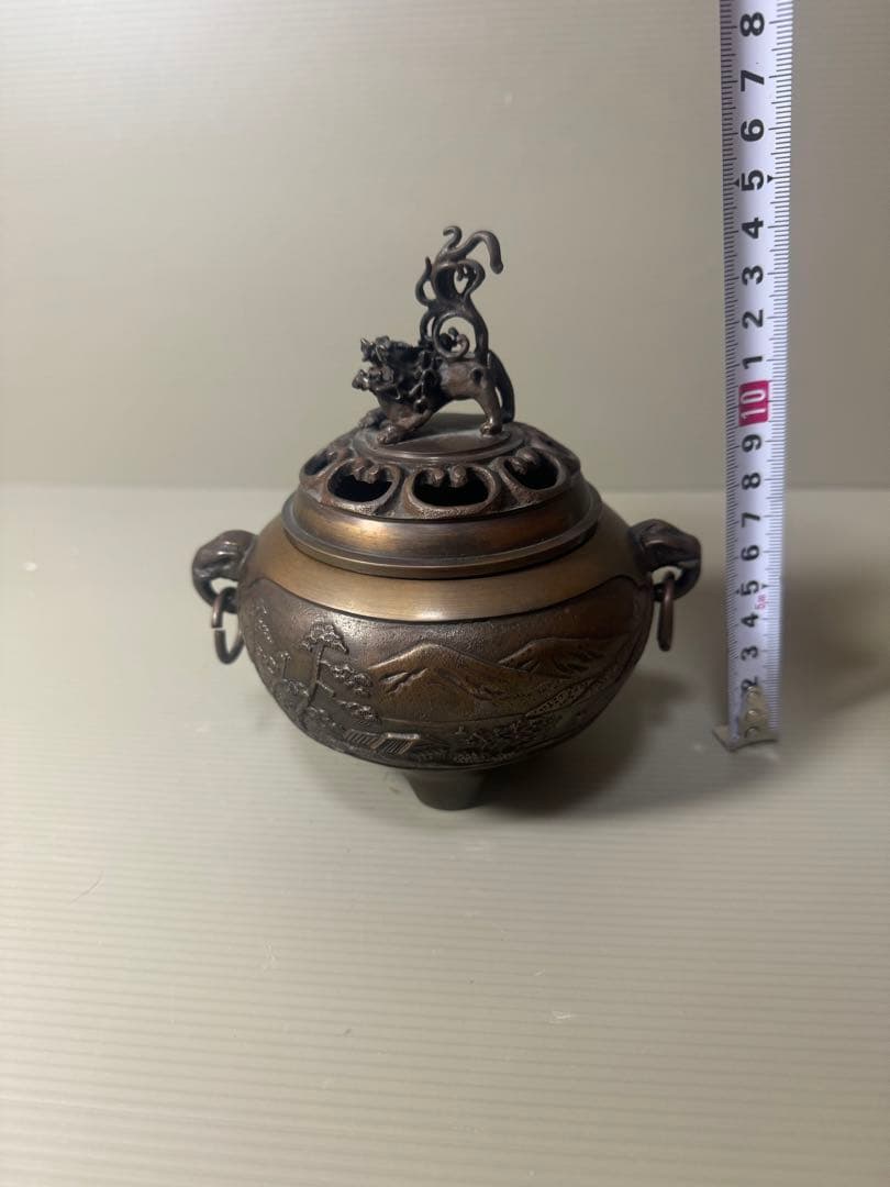 2078  銅製　鋳銅香炉　三足　獅子