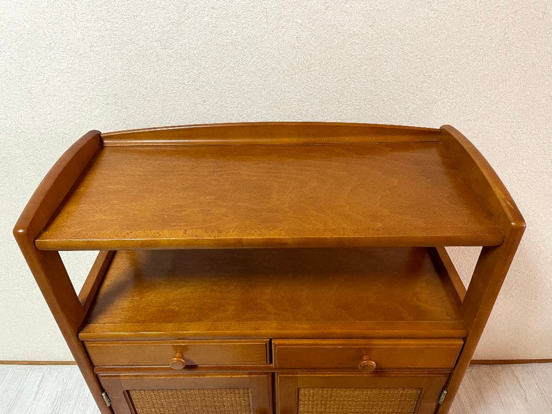 オールドカリモク　ラタン　電話台　FAX台　キャビネット