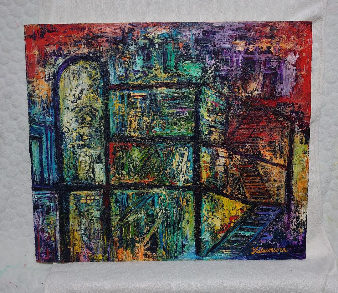 油絵 工場の灯りⅡ