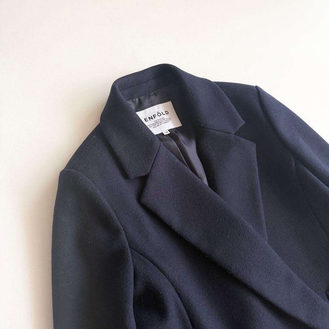 【エンフォルド】チェスターコート ロング 38 日本製 ネイビー 変形デザイン