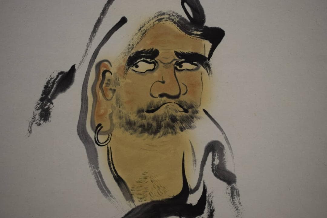 真作/光風/制夢庵/達磨図/桐共箱付/布袋屋掛軸HF-369